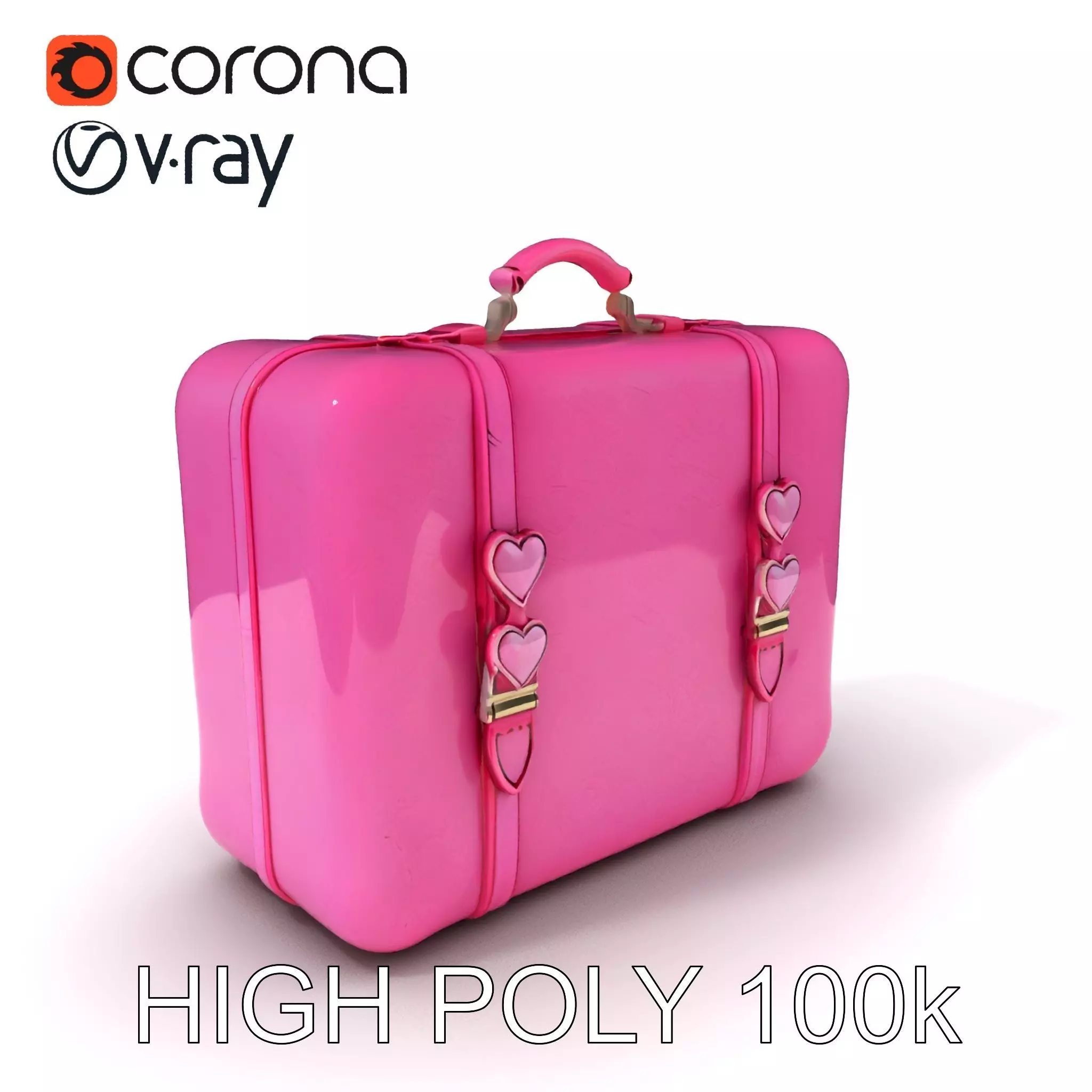 Pink Heart Accented Suitcase Model Pack Low-poly 3D model_0