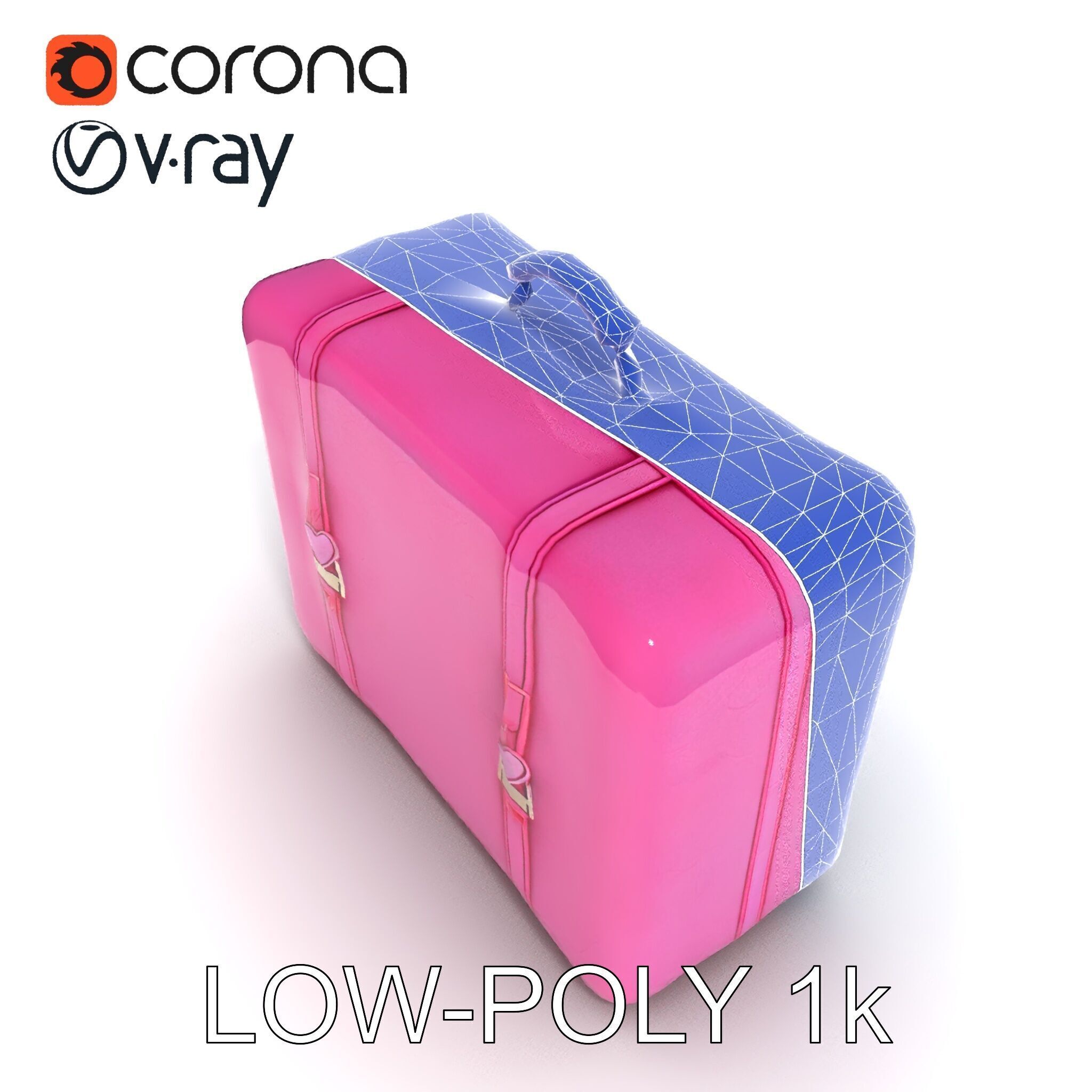 Pink Heart Accented Suitcase Model Pack Low-poly 3D model_15