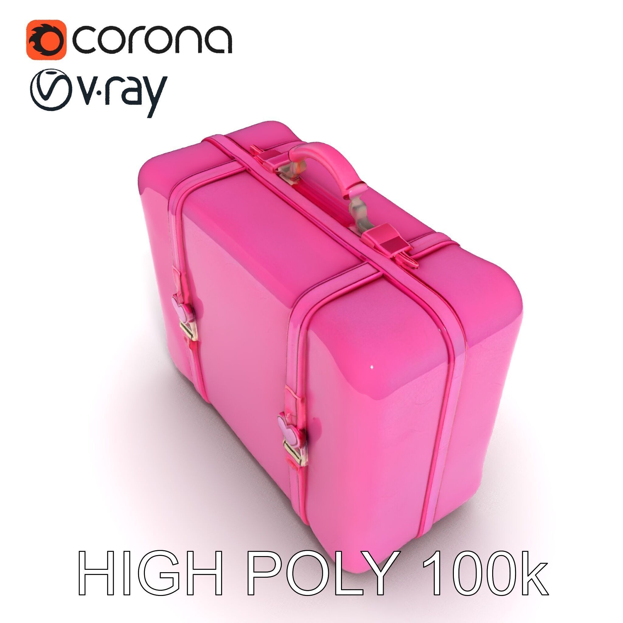 Pink Heart Accented Suitcase Model Pack Low-poly 3D model_24