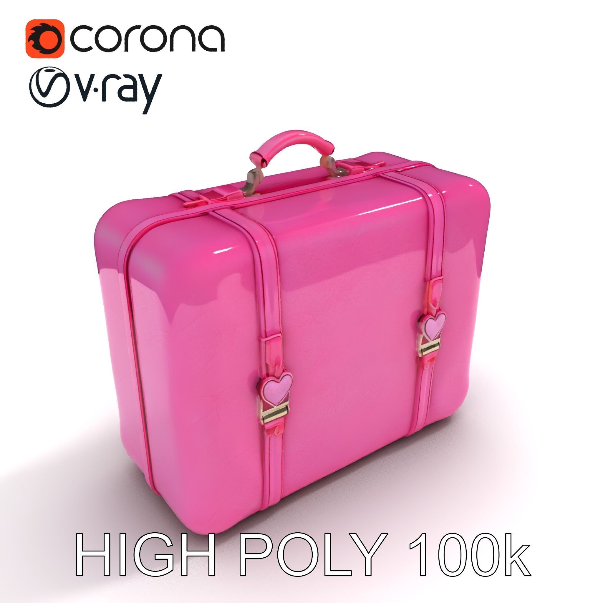 Pink Heart Accented Suitcase Model Pack Low-poly 3D model_16