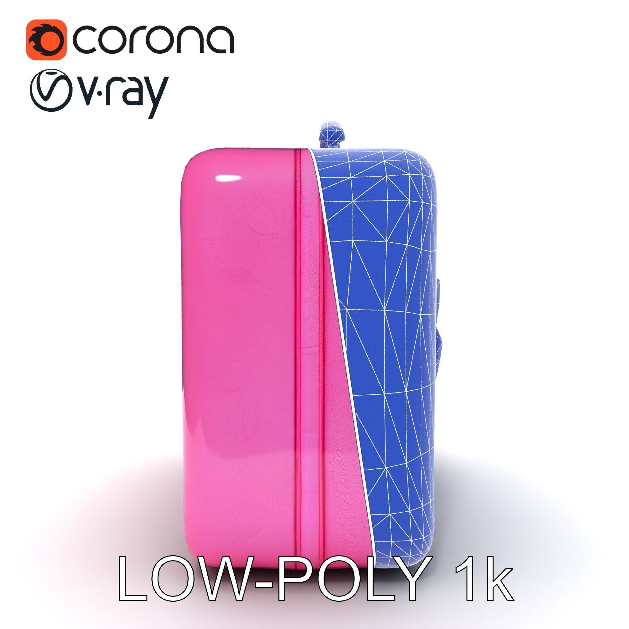 Pink Heart Accented Suitcase Model Pack Low-poly 3D model_23