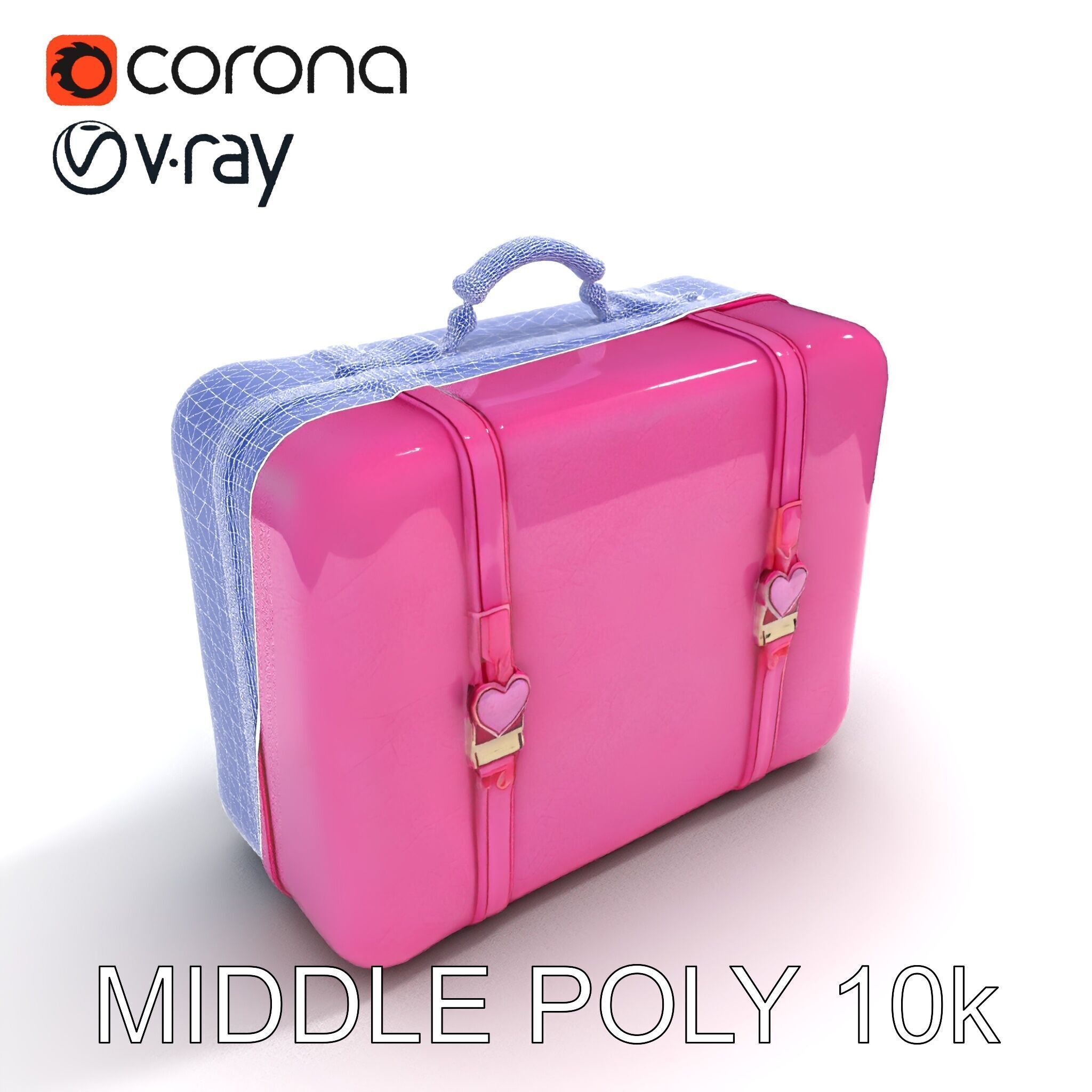 Pink Heart Accented Suitcase Model Pack Low-poly 3D model_12