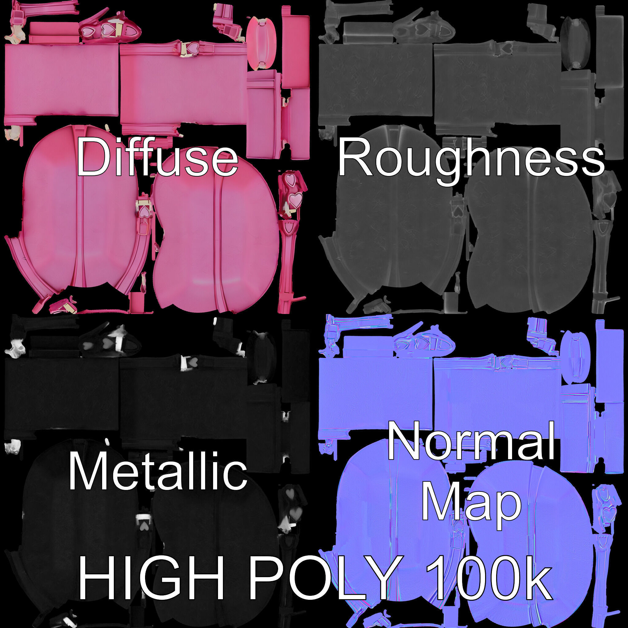 Pink Heart Accented Suitcase Model Pack Low-poly 3D model_2