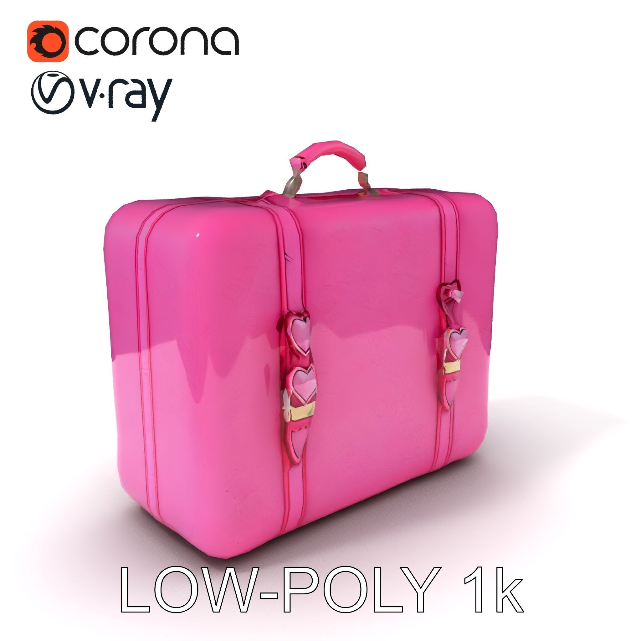 Pink Heart Accented Suitcase Model Pack Low-poly 3D model_28