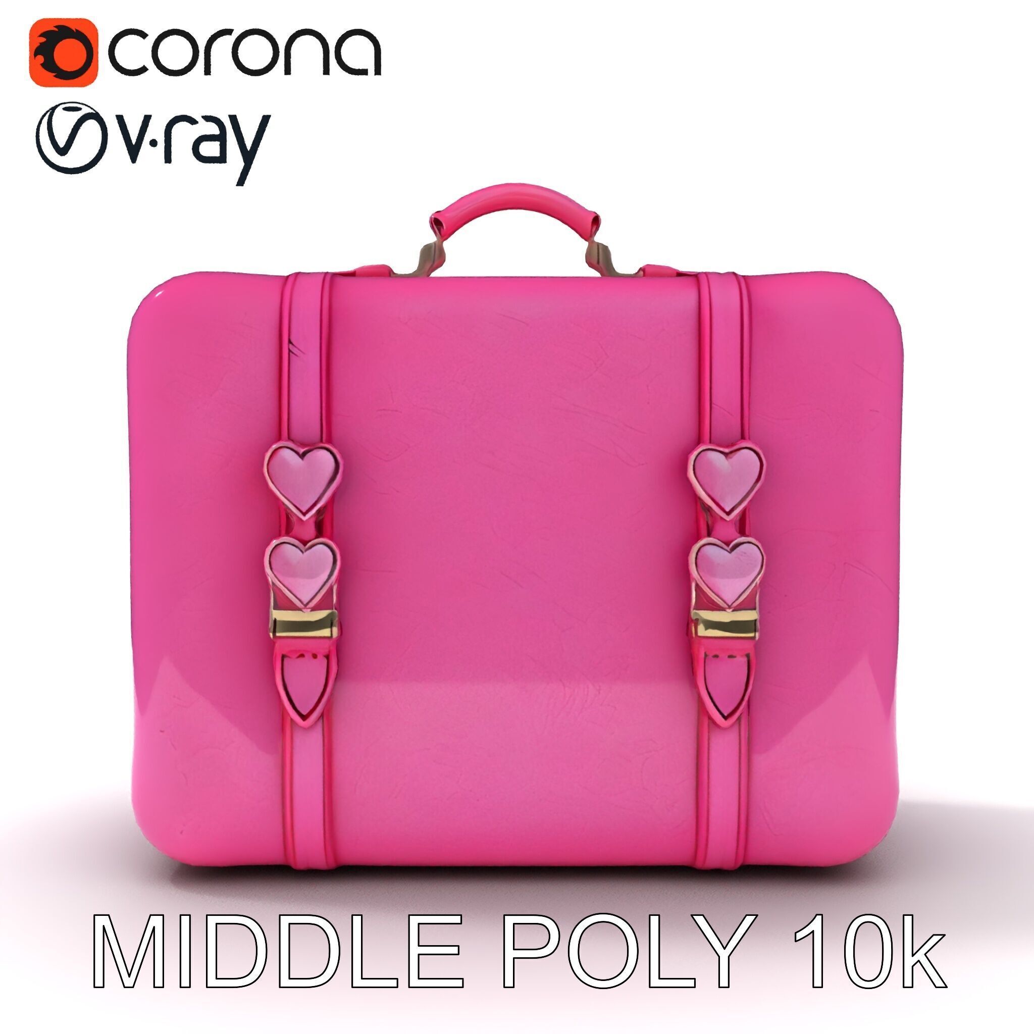 Pink Heart Accented Suitcase Model Pack Low-poly 3D model_6