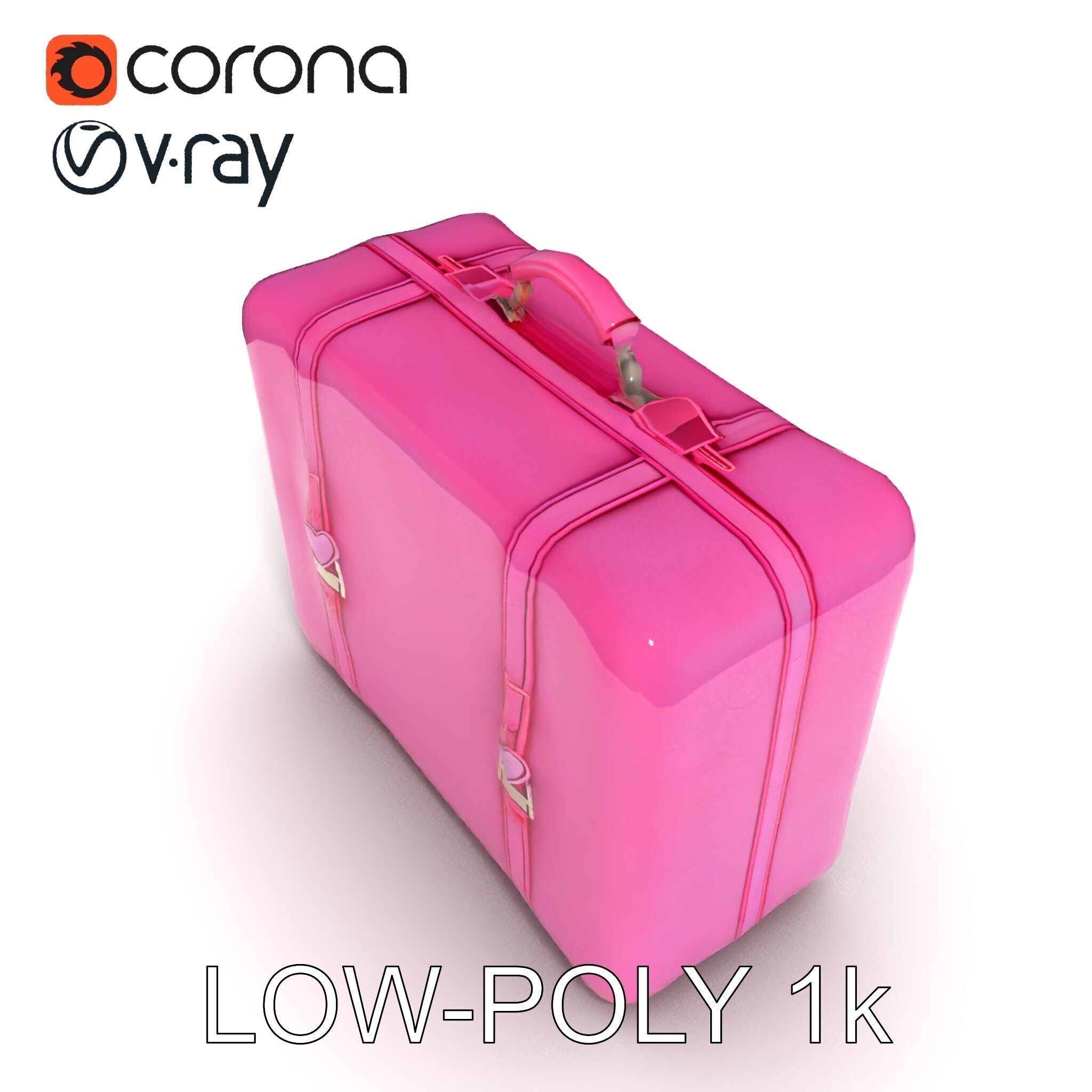Pink Heart Accented Suitcase Model Pack Low-poly 3D model_31