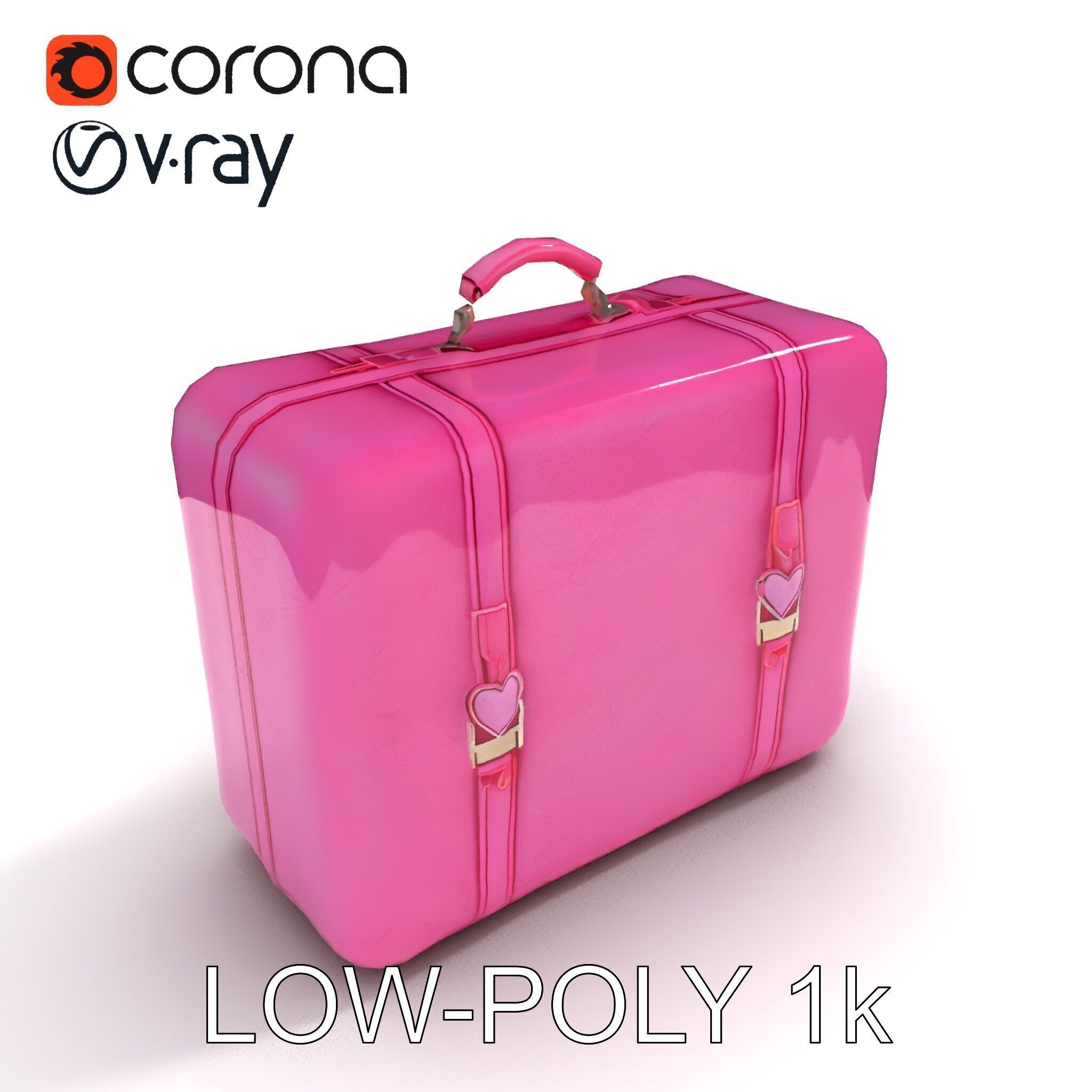 Pink Heart Accented Suitcase Model Pack Low-poly 3D model_34