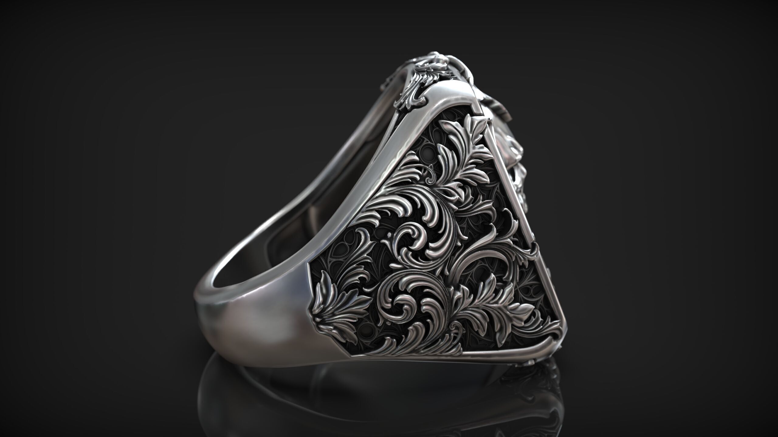Victorian Gothic Skull Ring 3D Model Vita Brevis Ars Longa 3D print model_4