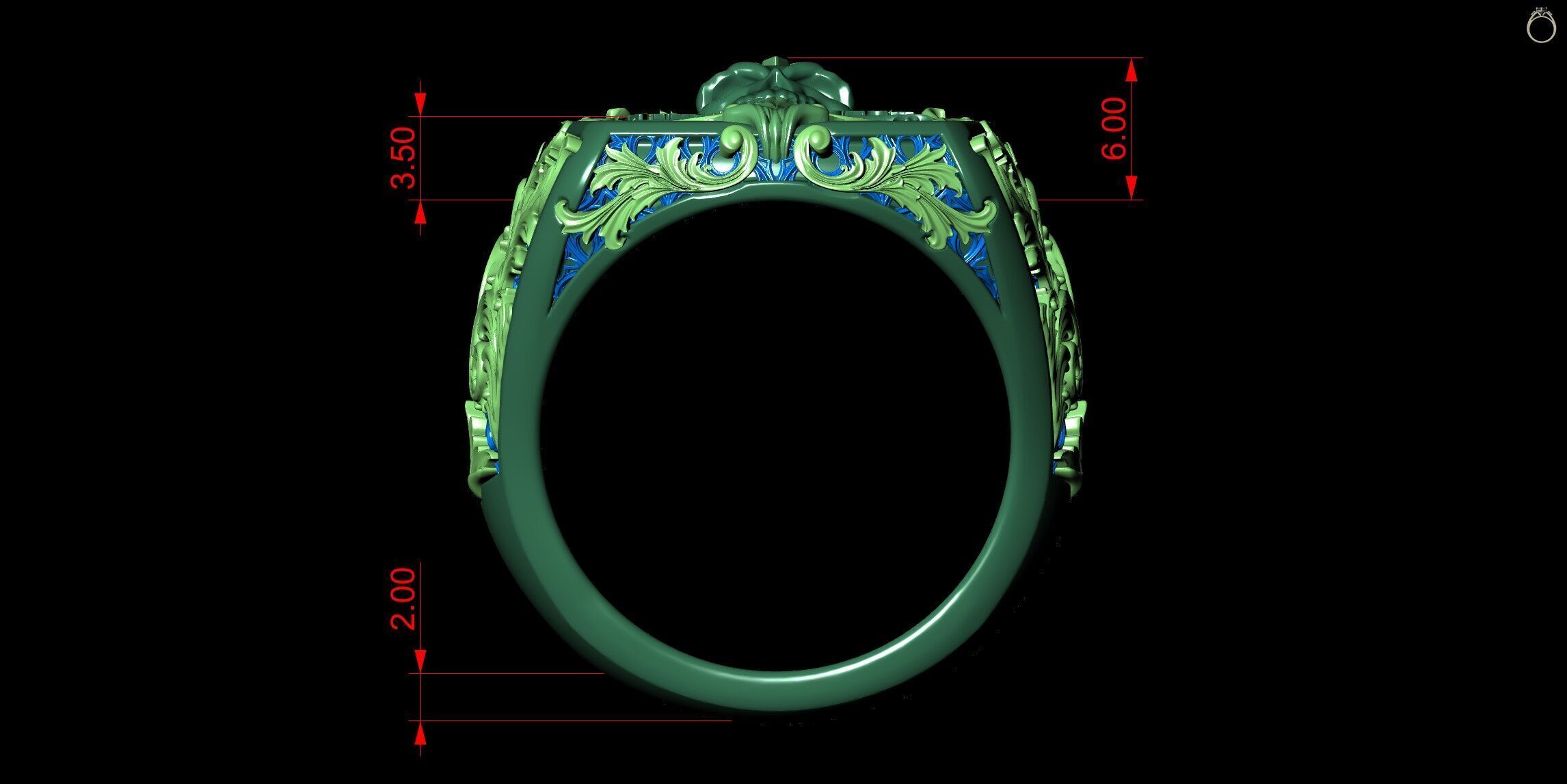 Victorian Gothic Skull Ring 3D Model Vita Brevis Ars Longa 3D print model_12
