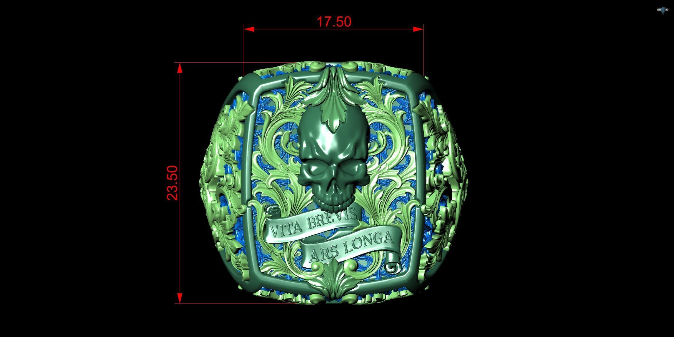 Victorian Gothic Skull Ring 3D Model Vita Brevis Ars Longa 3D print model_10