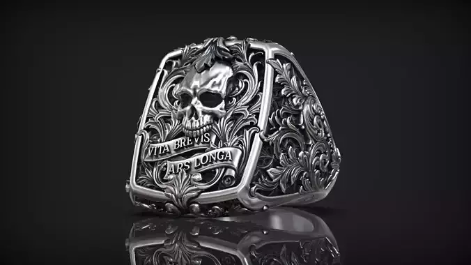 Victorian Gothic Skull Ring 3D Model Vita Brevis Ars Longa