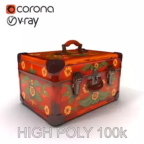 Vintage Floral Wooden Suitcase Model Pack Low-poly 3D model