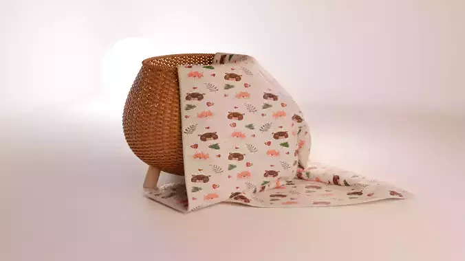 Wicker basket with blanket pattern kids childs room 
