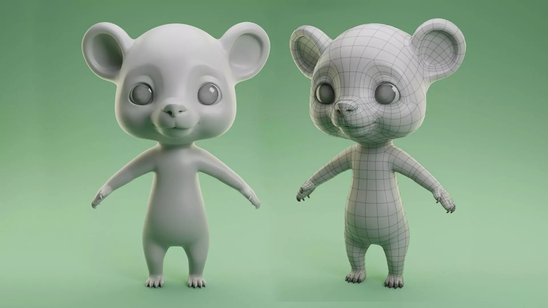 Cartoon Bear  II Basemesh  Low-poly 3D model_0