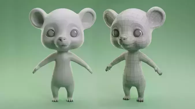 Cartoon Bear  II Basemesh  Low-poly 3D model