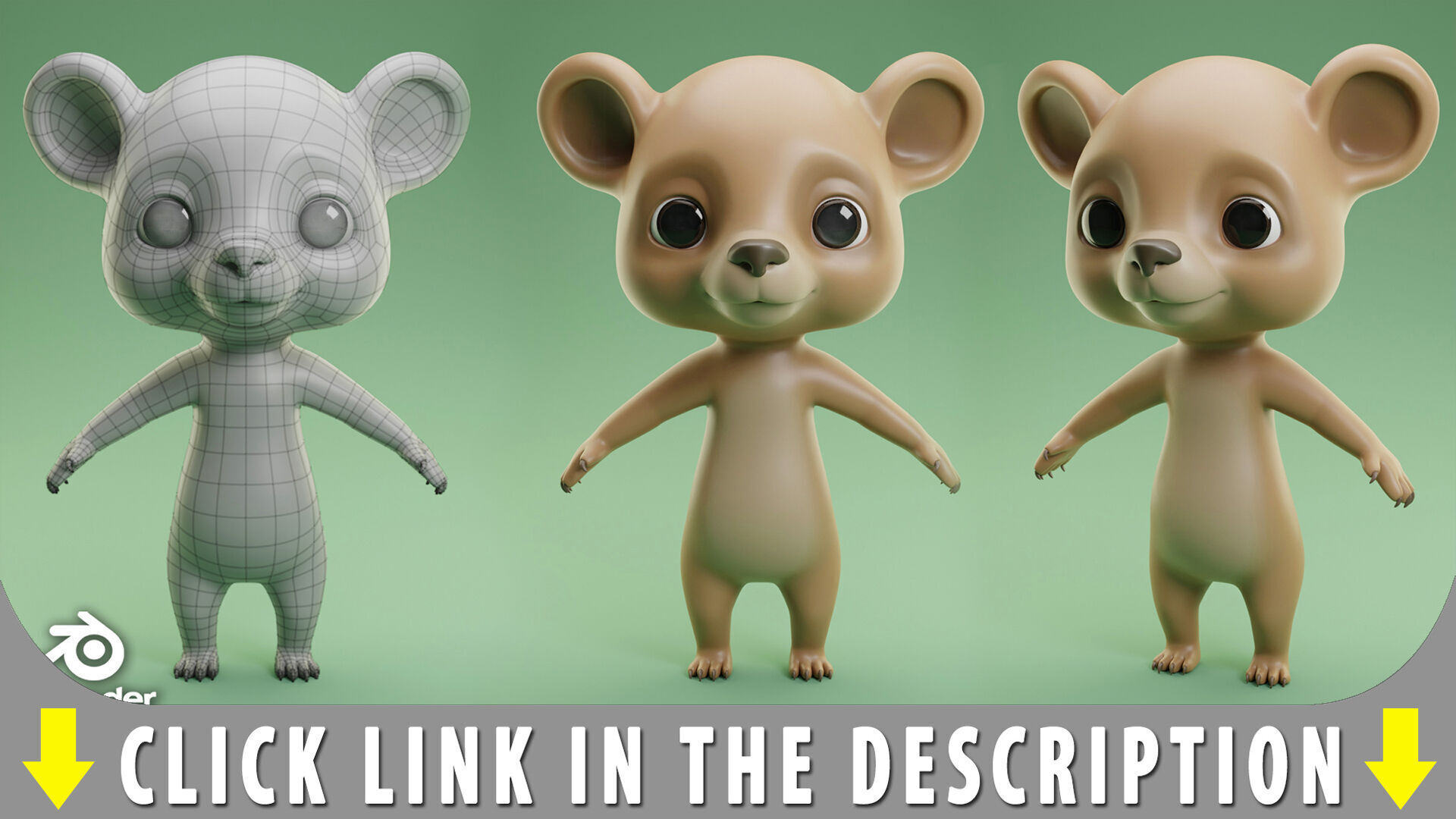 Cartoon Bear  II Basemesh  Low-poly 3D model_6