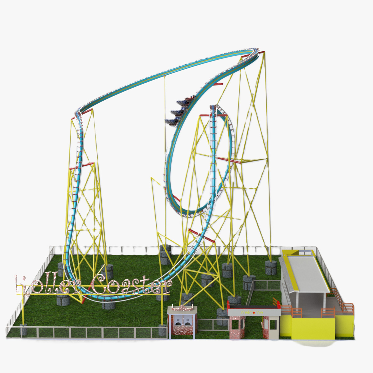 High Detail Roller Coaster 3D Model Real Scale Amusement Ride 3D model_5