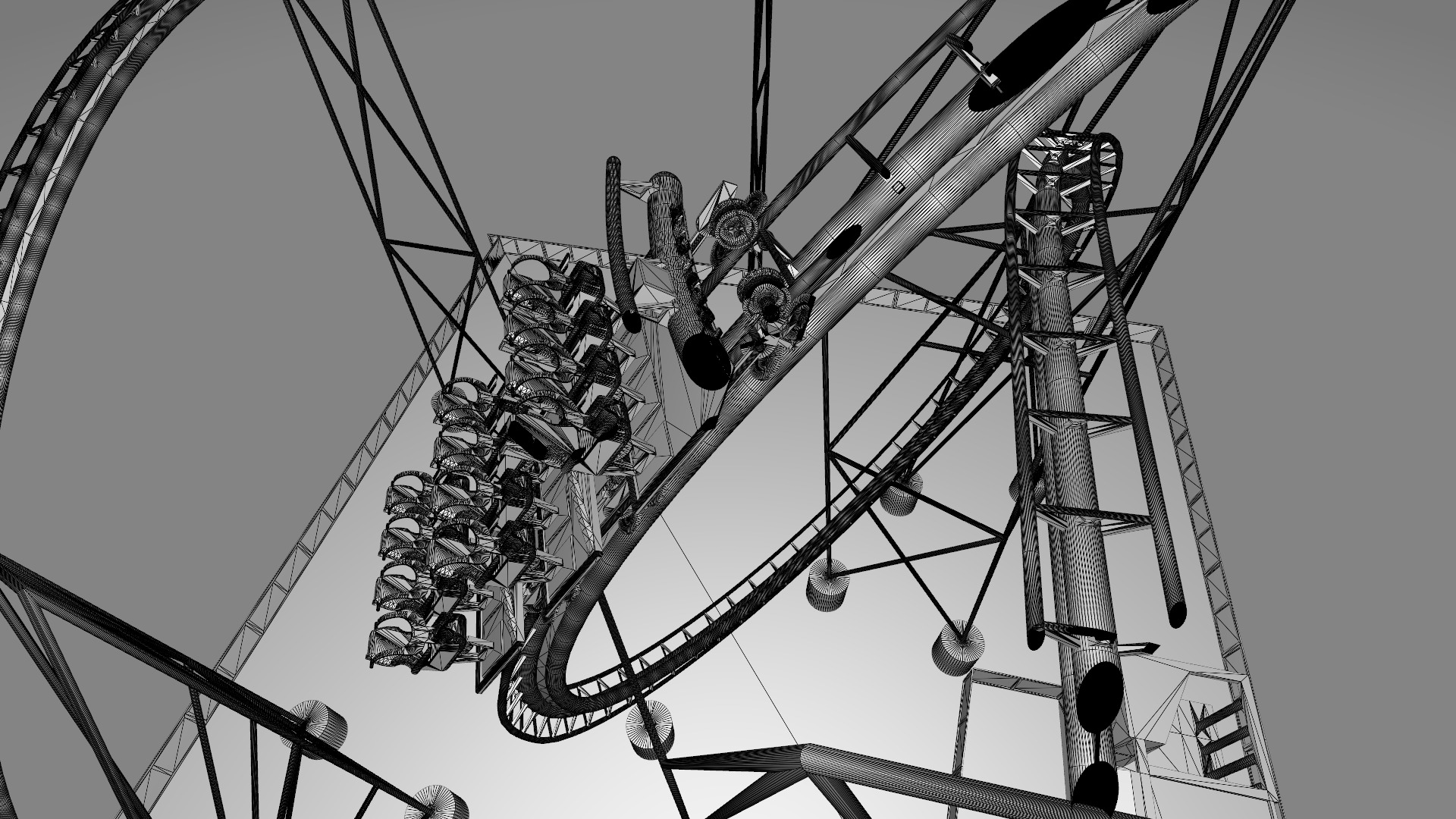 High Detail Roller Coaster 3D Model Real Scale Amusement Ride 3D model_6