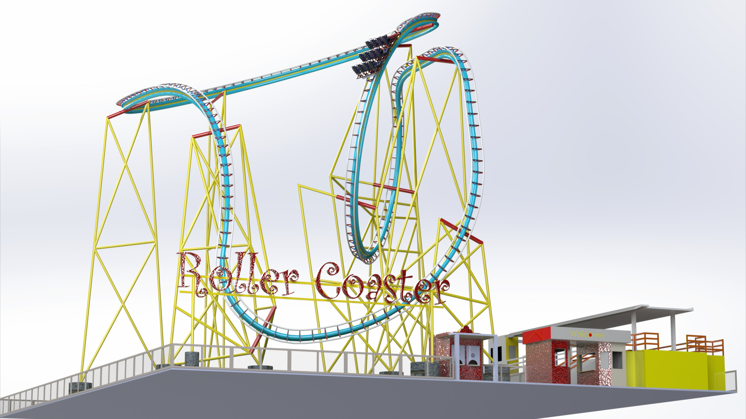 High Detail Roller Coaster 3D Model Real Scale Amusement Ride 3D model_1