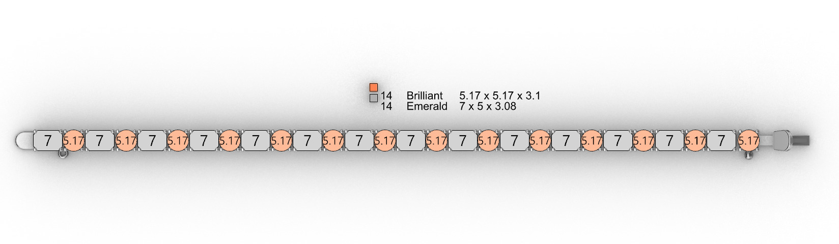 50 pointers tennis bracelet 3D print model_11