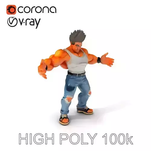 Muscular Fighter Character with Spiky Hair and Tank Top