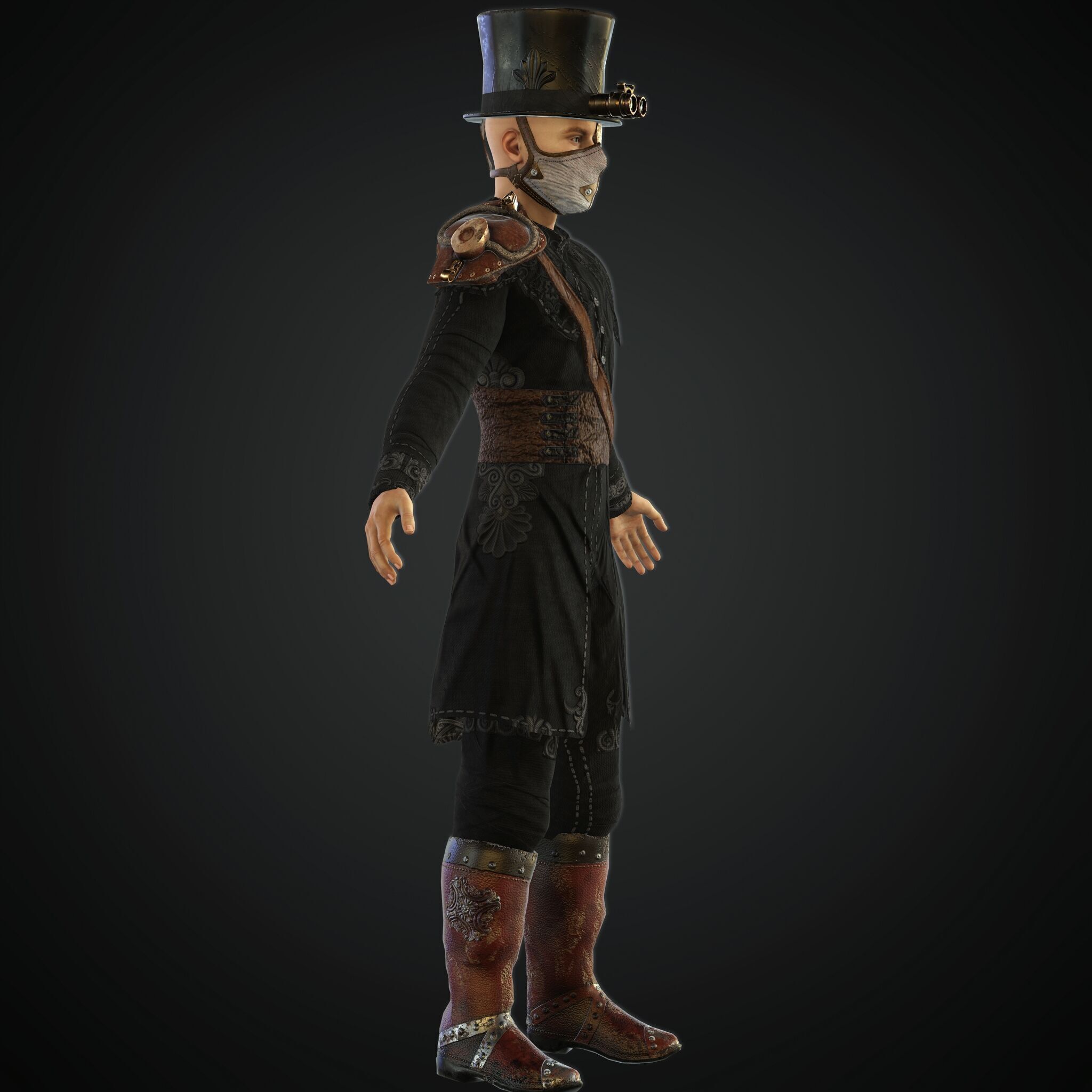  Steampunk rigged character Low-poly 3D model_3