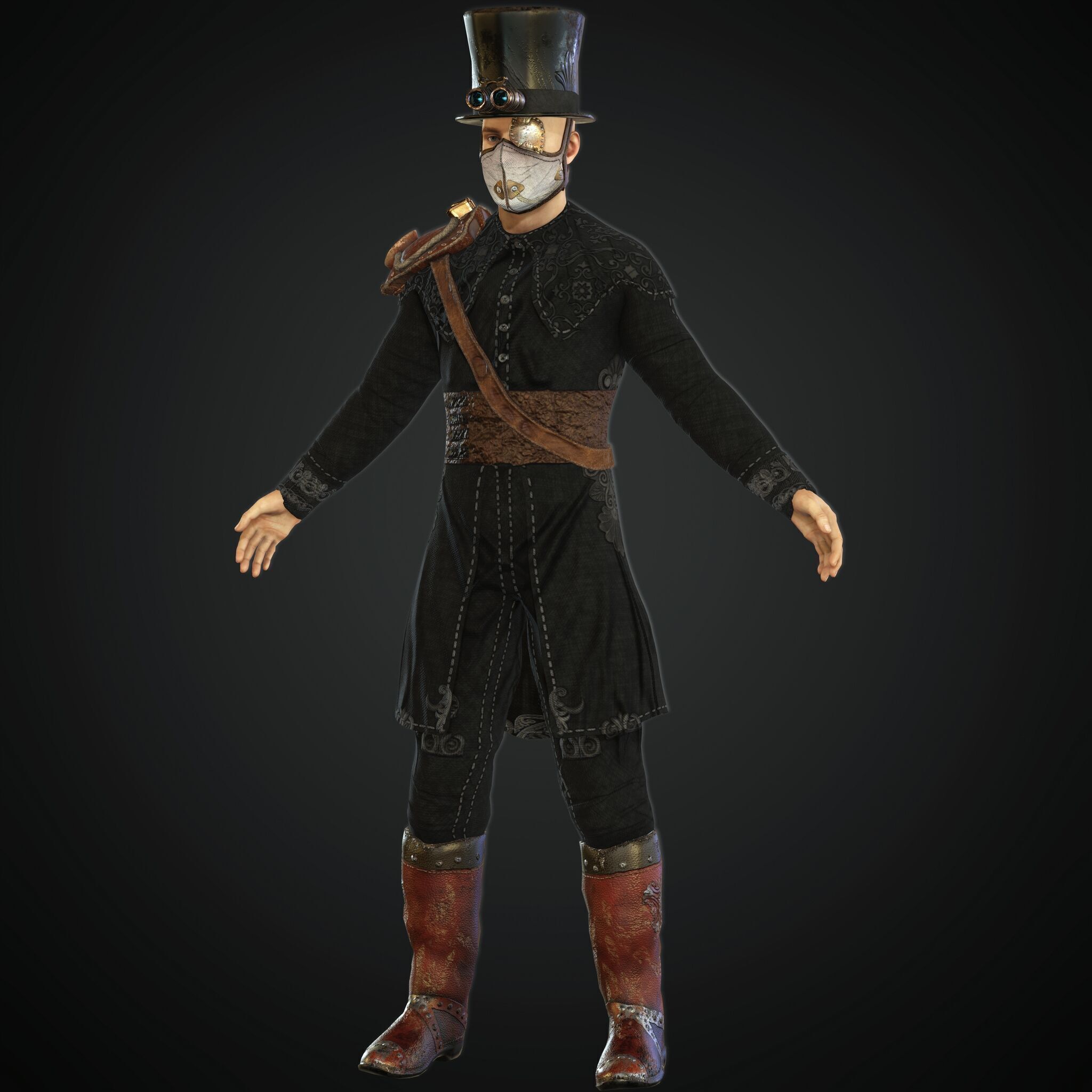  Steampunk rigged character Low-poly 3D model_1