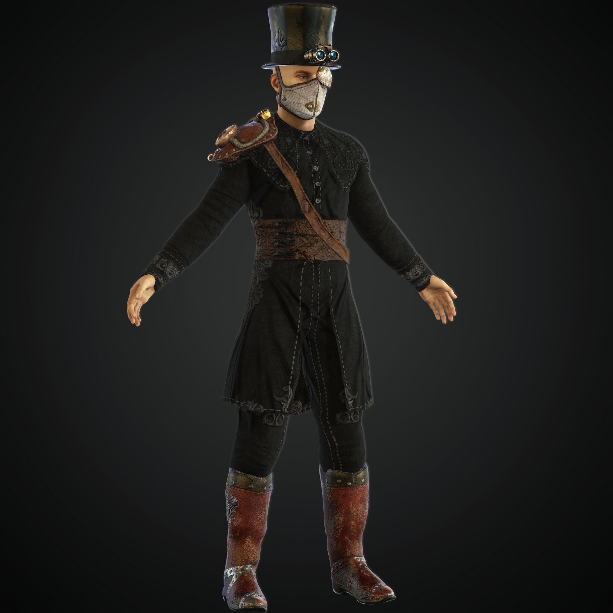  Steampunk rigged character Low-poly 3D model_2