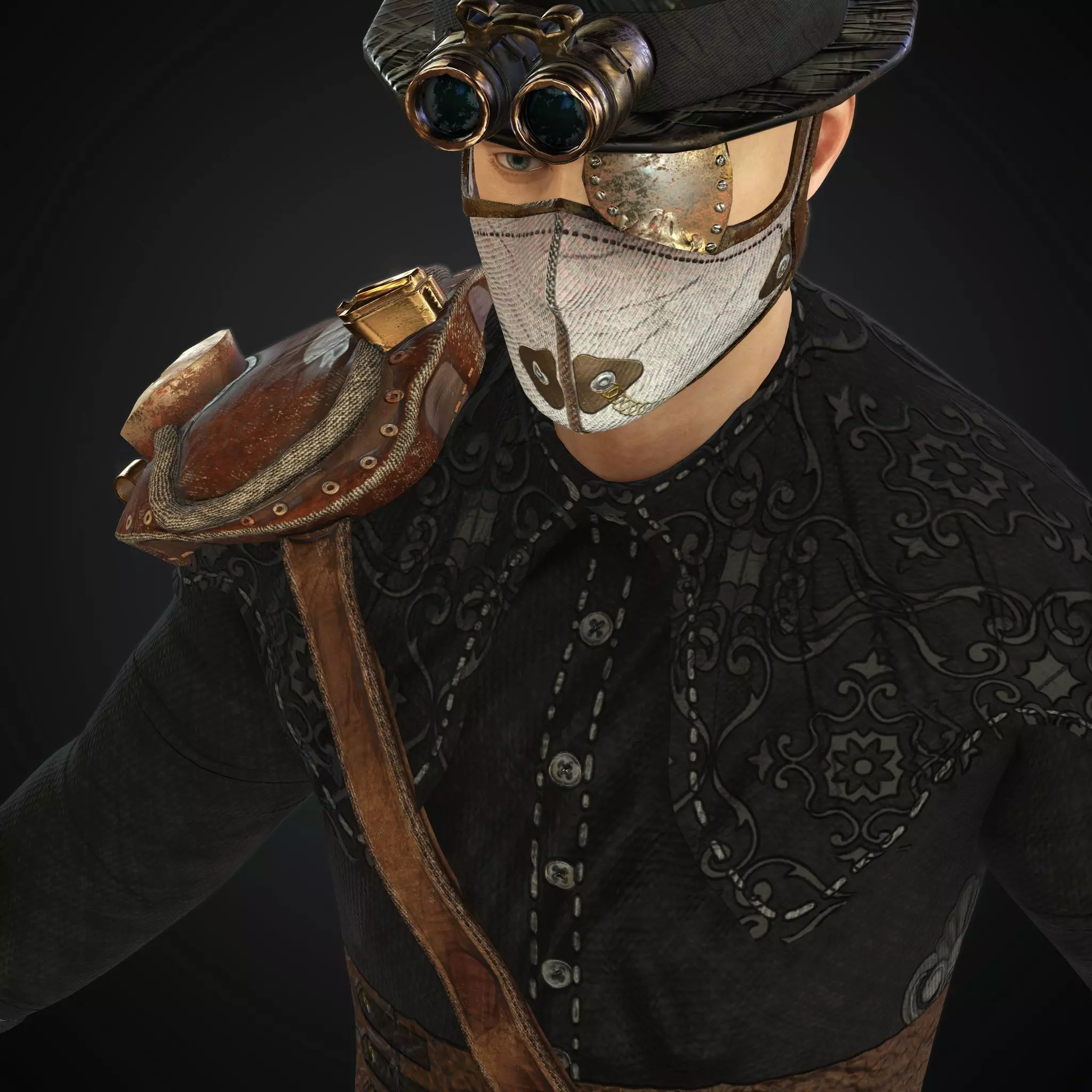  Steampunk rigged character Low-poly 3D model_0