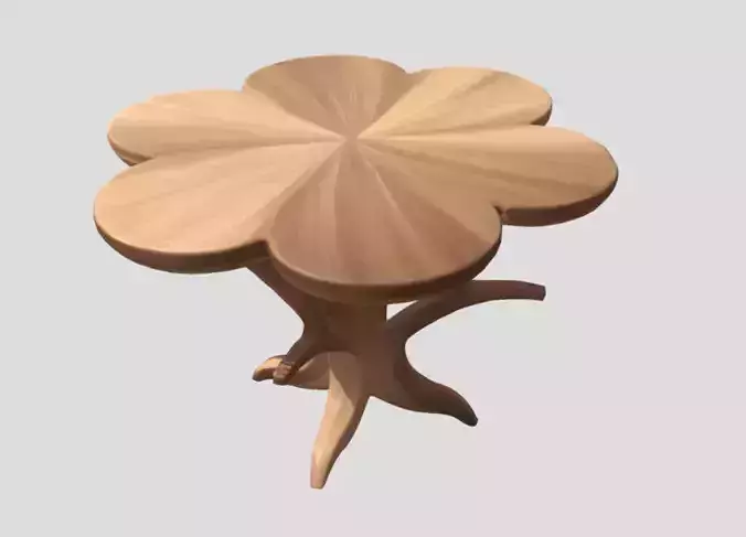 Flower Shaped Wooden Table 3D Model PBR Textured Game Ready 