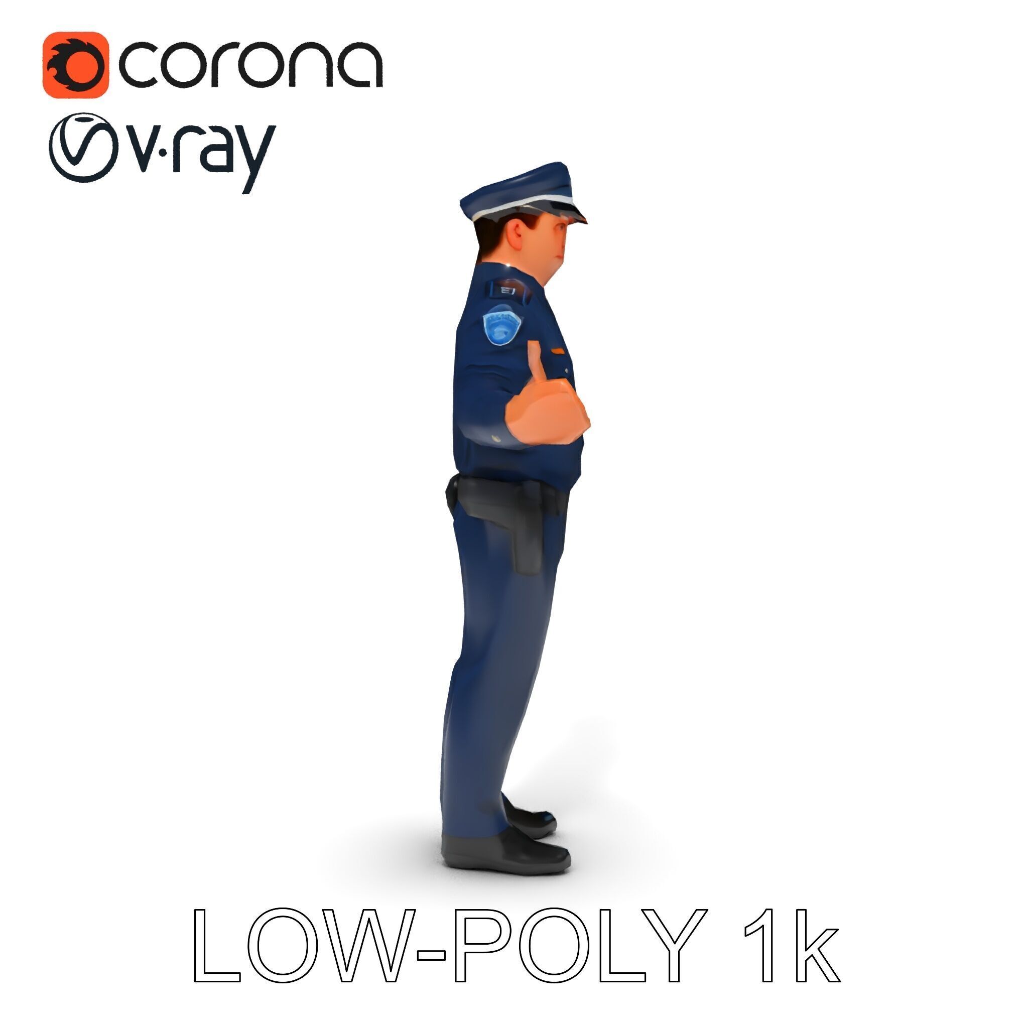Realistic Police Officer D Character Model with PBR Textures Low-poly 3D model_7