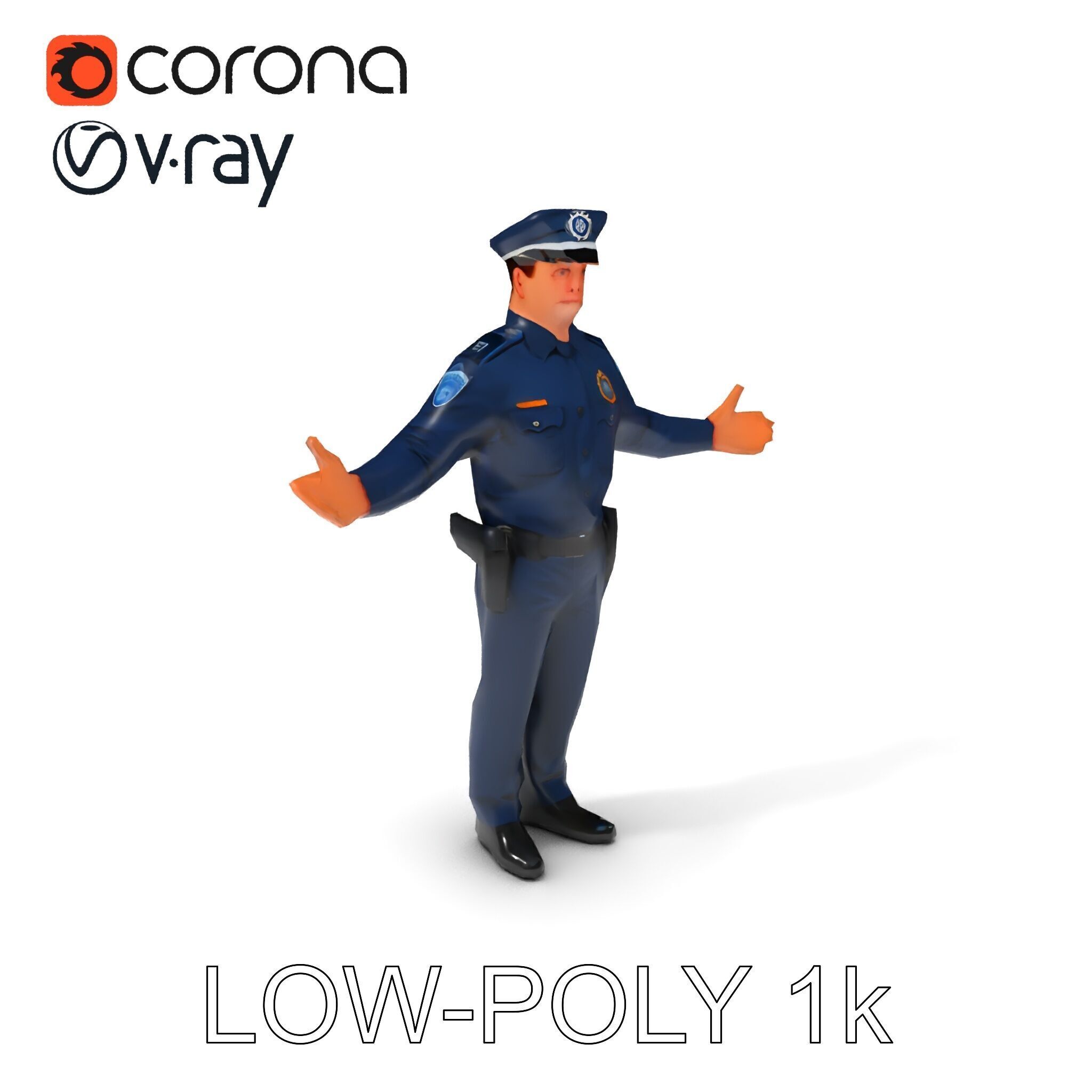 Realistic Police Officer D Character Model with PBR Textures Low-poly 3D model_20