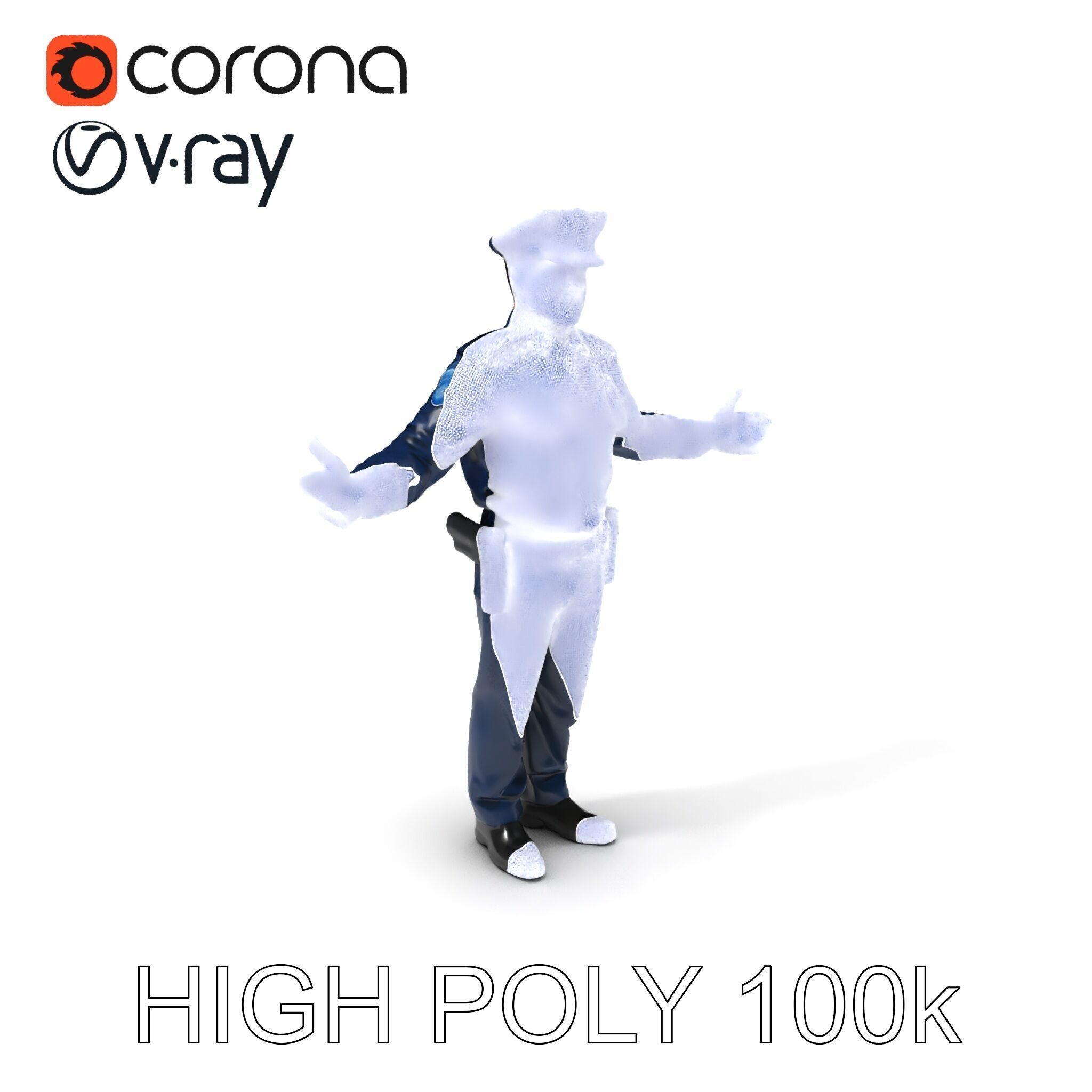 Realistic Police Officer D Character Model with PBR Textures Low-poly 3D model_3