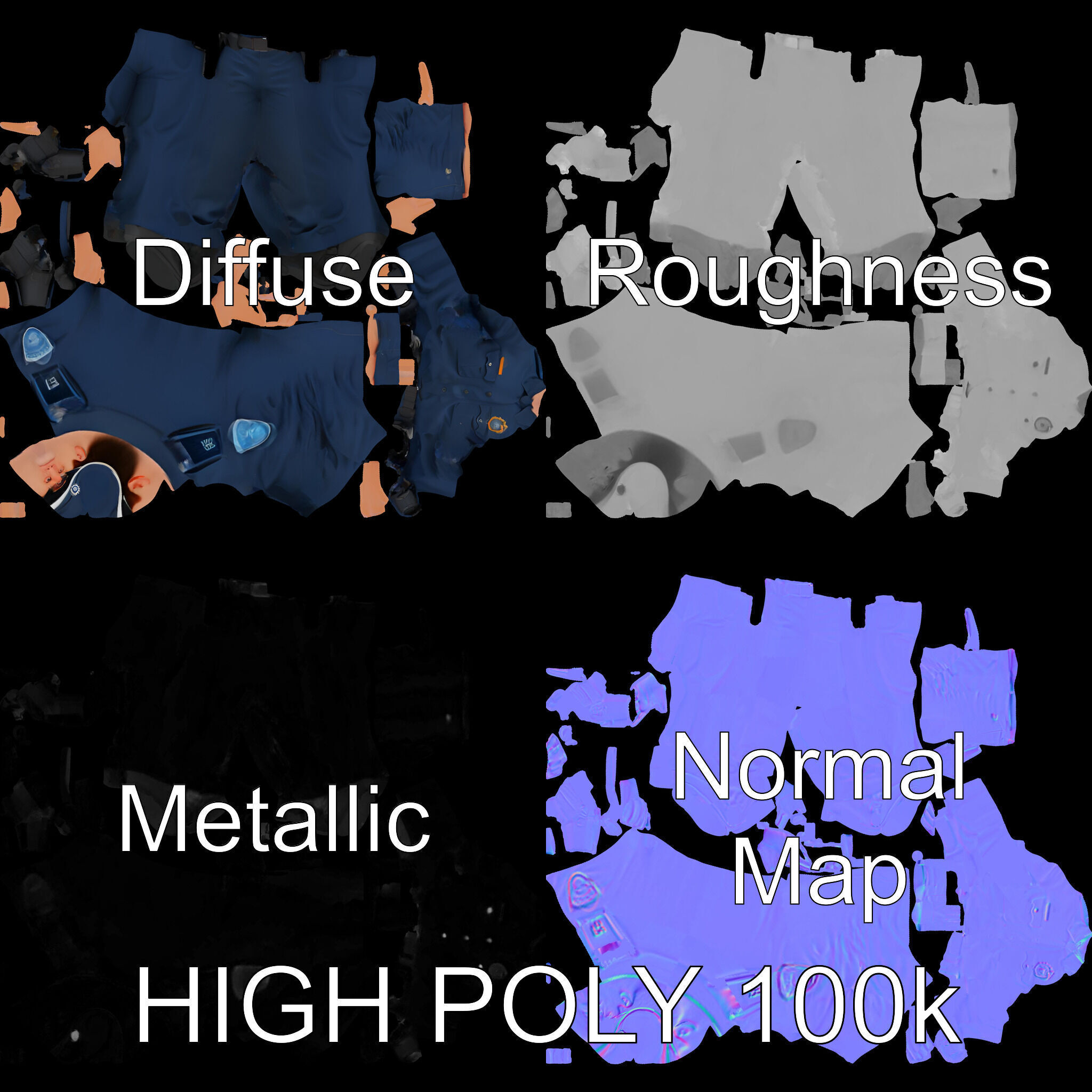 Realistic Police Officer D Character Model with PBR Textures Low-poly 3D model_2