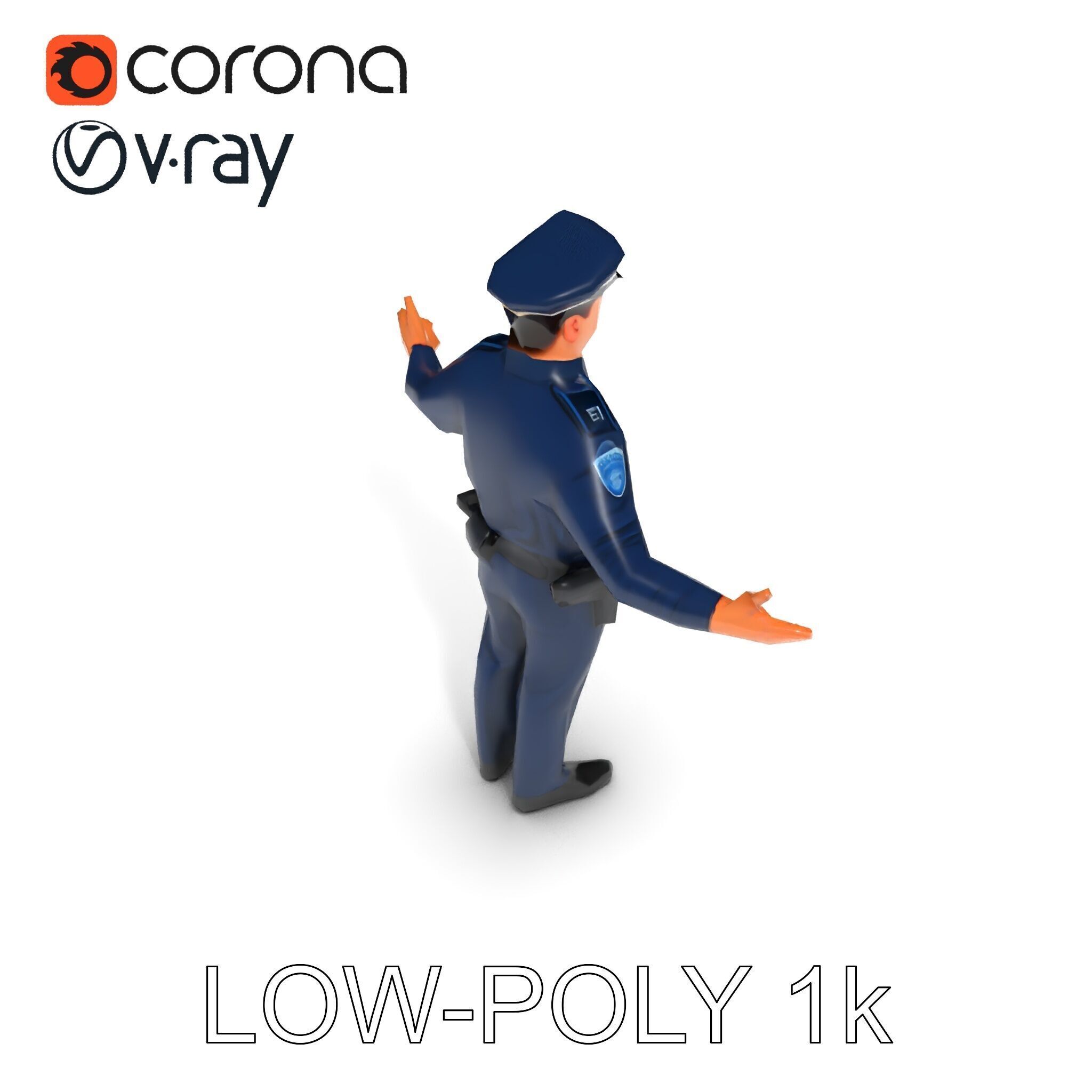Realistic Police Officer D Character Model with PBR Textures Low-poly 3D model_15