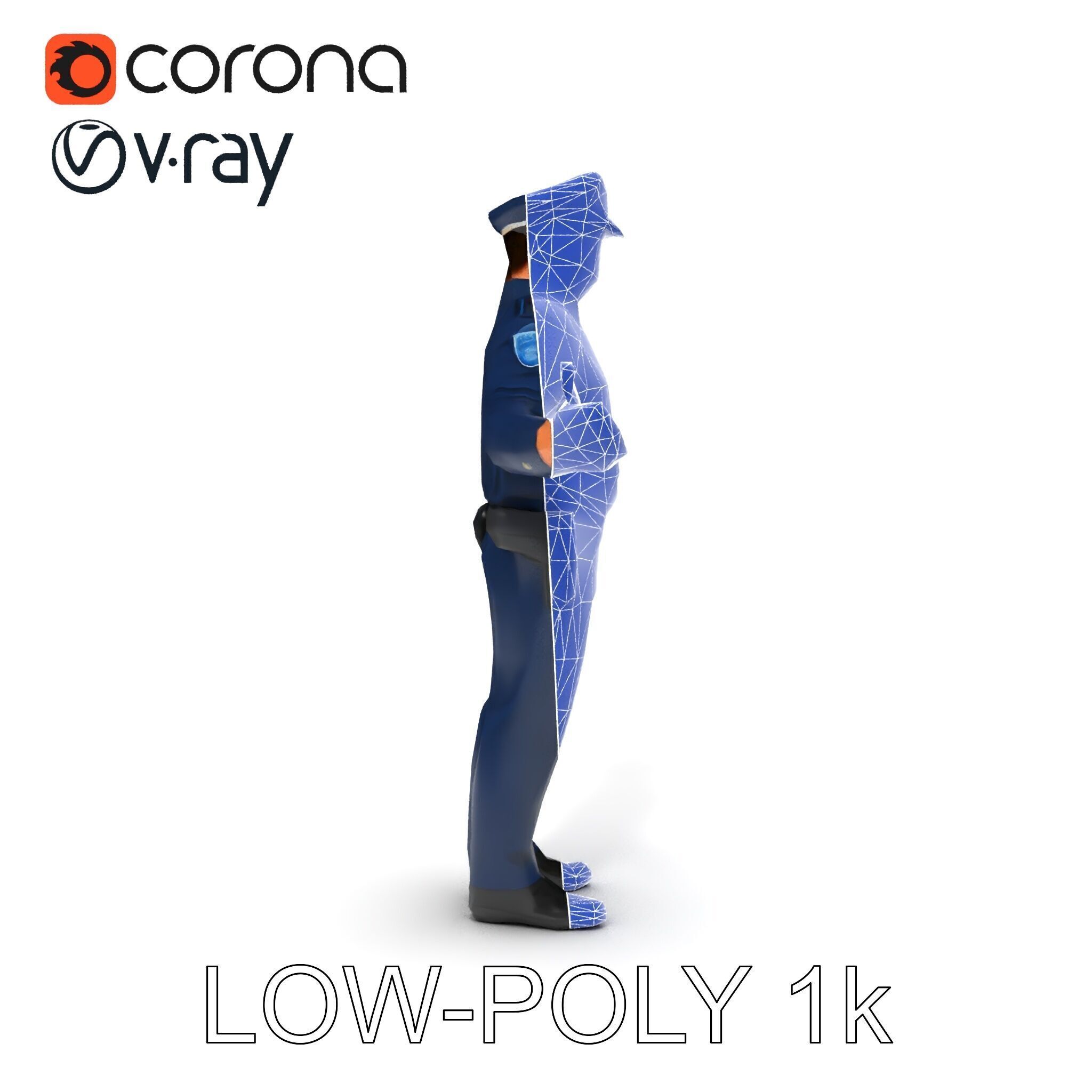 Realistic Police Officer D Character Model with PBR Textures Low-poly 3D model_12