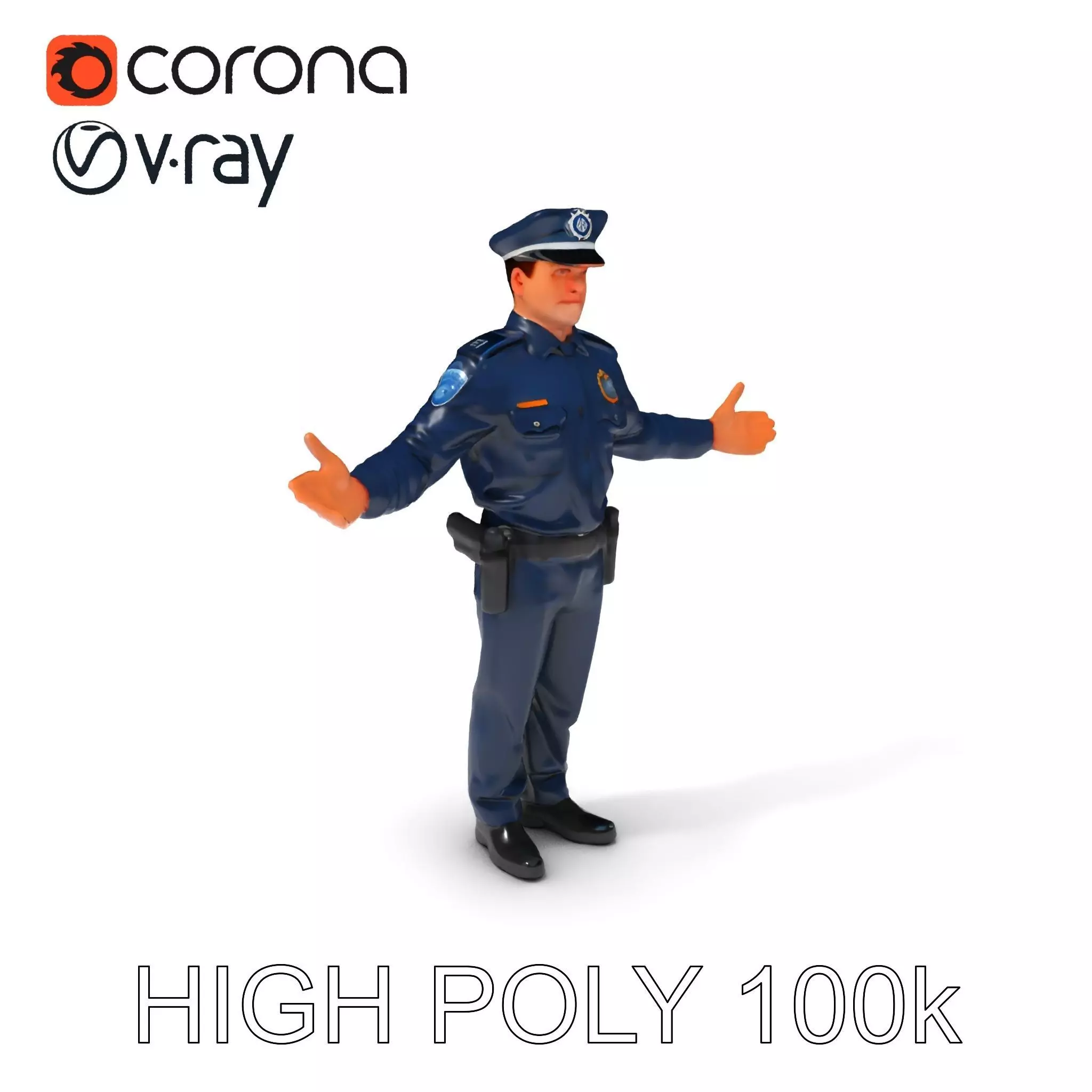 Realistic Police Officer D Character Model with PBR Textures Low-poly 3D model_0