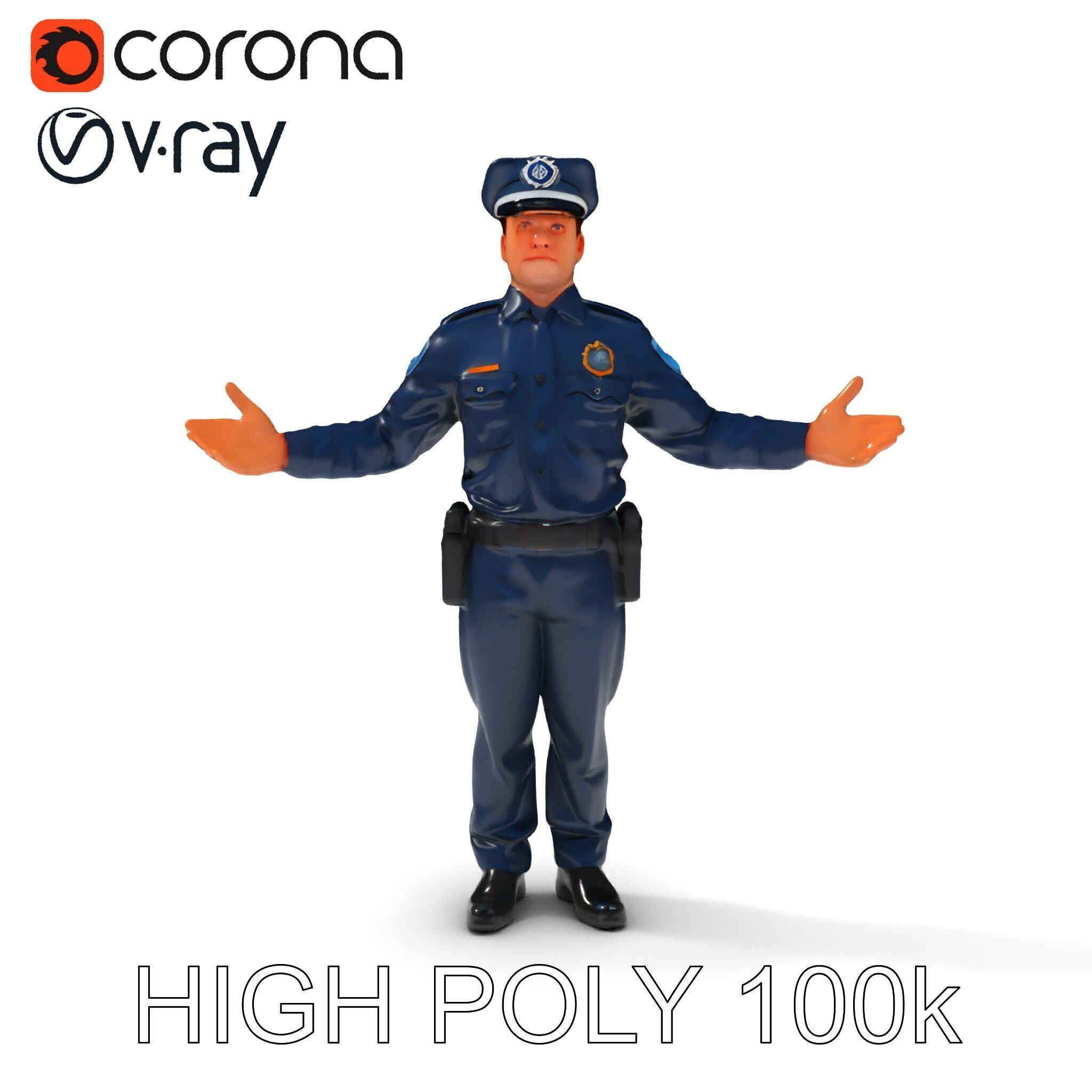 Realistic Police Officer D Character Model with PBR Textures Low-poly 3D model_10