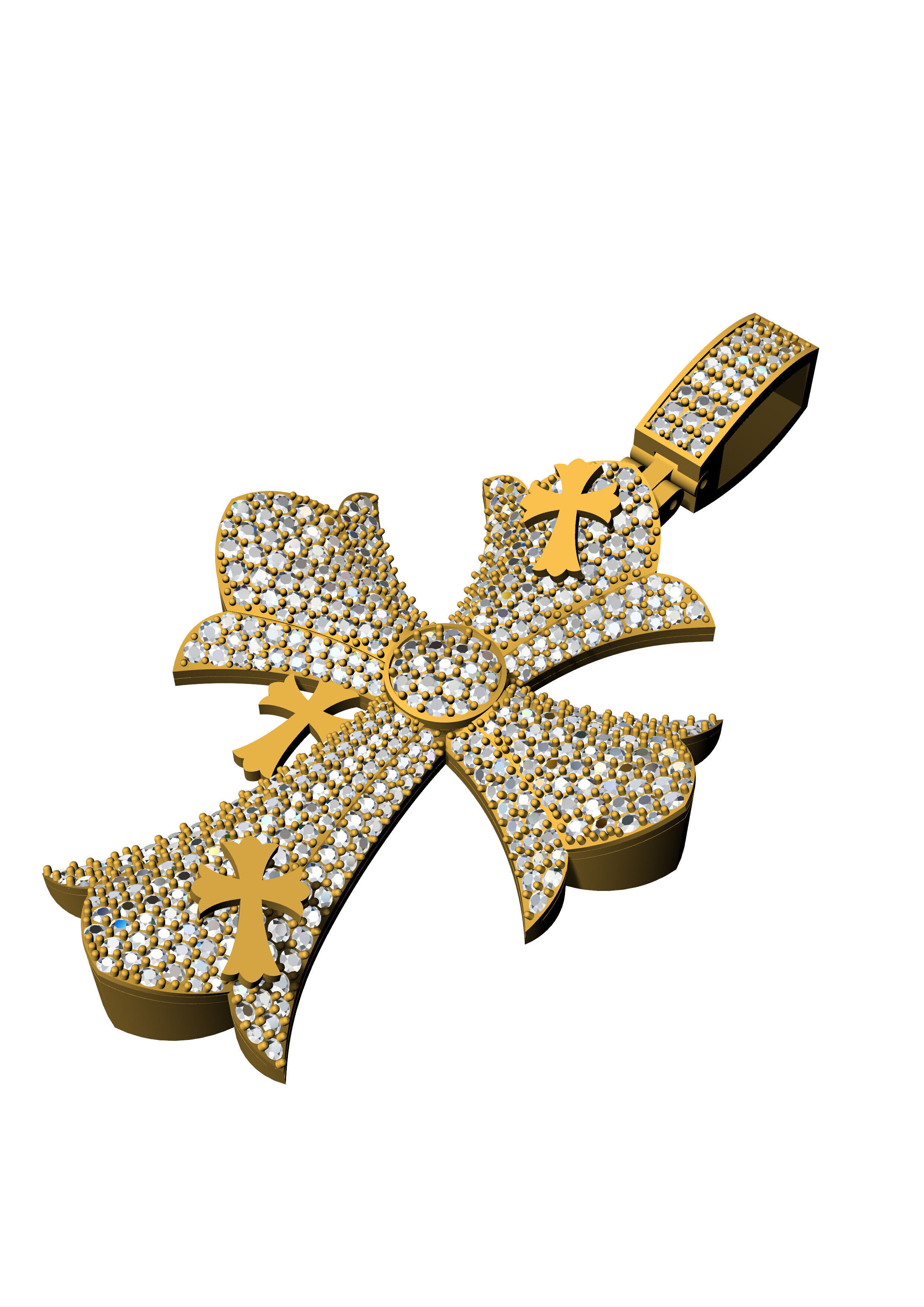 DIAMOND CROSS PENDANT NECKLACE 3dmodel 3D print model 3D print model_9