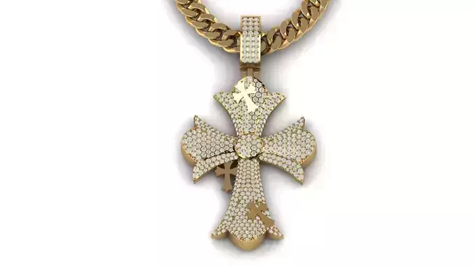 DIAMOND CROSS PENDANT NECKLACE 3dmodel 3D print model 3D print model