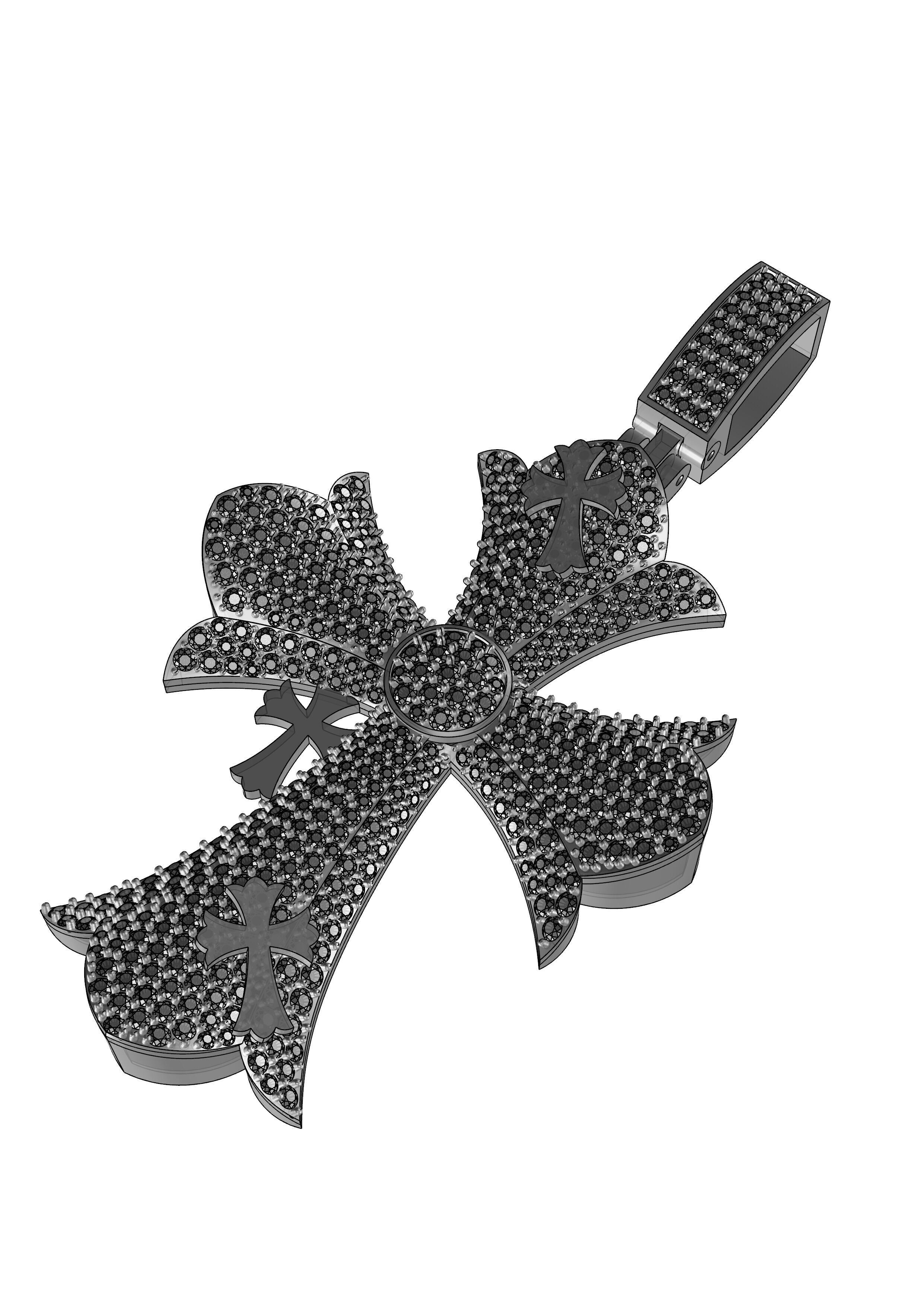 DIAMOND CROSS PENDANT NECKLACE 3dmodel 3D print model 3D print model_7