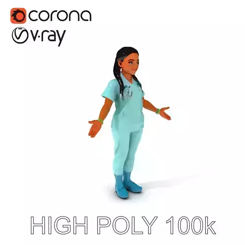 Animated Medical Professional Character in Stylized Blue Scrubs