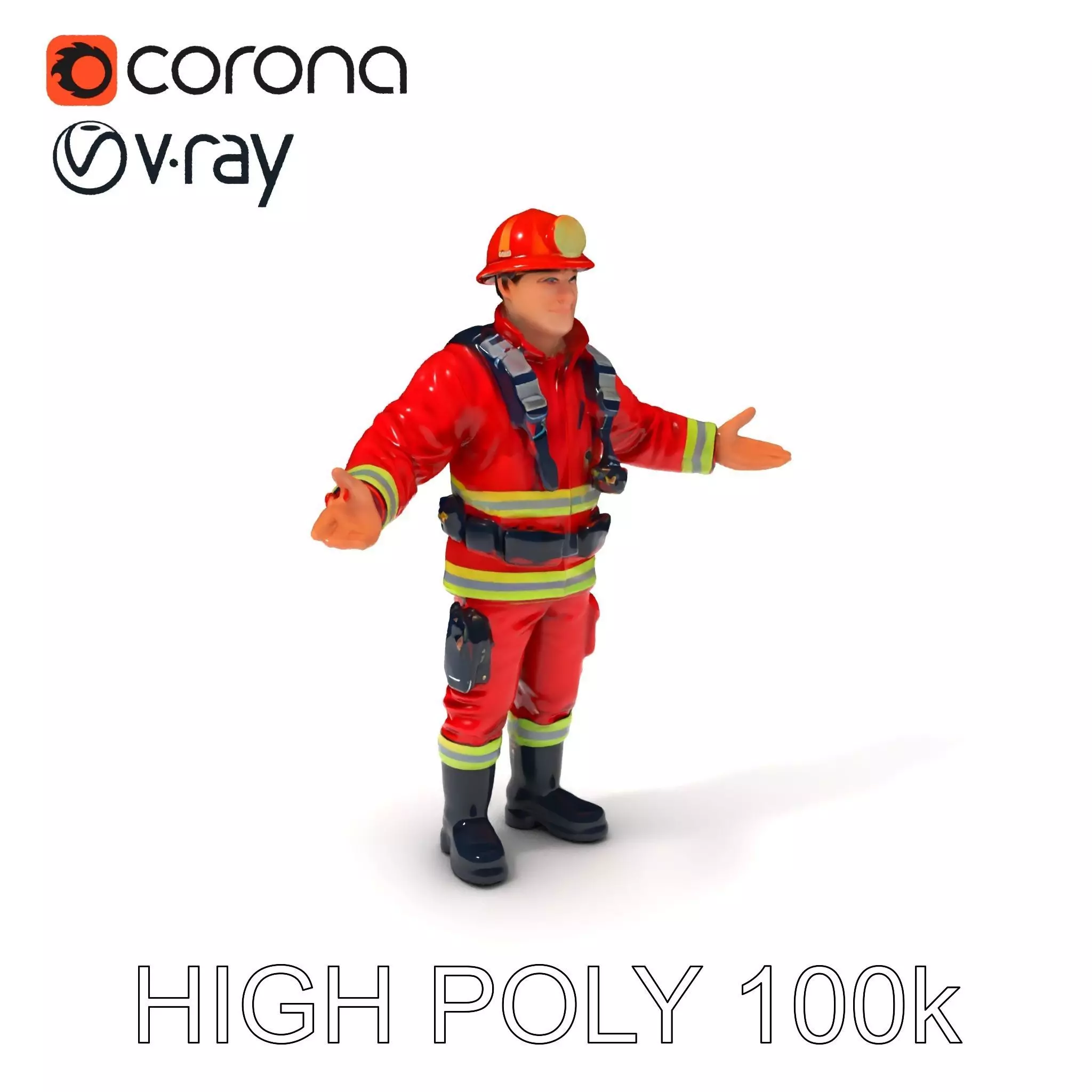 Rescue Firefighter D Model High Detail GameReady Character Low-poly 3D model