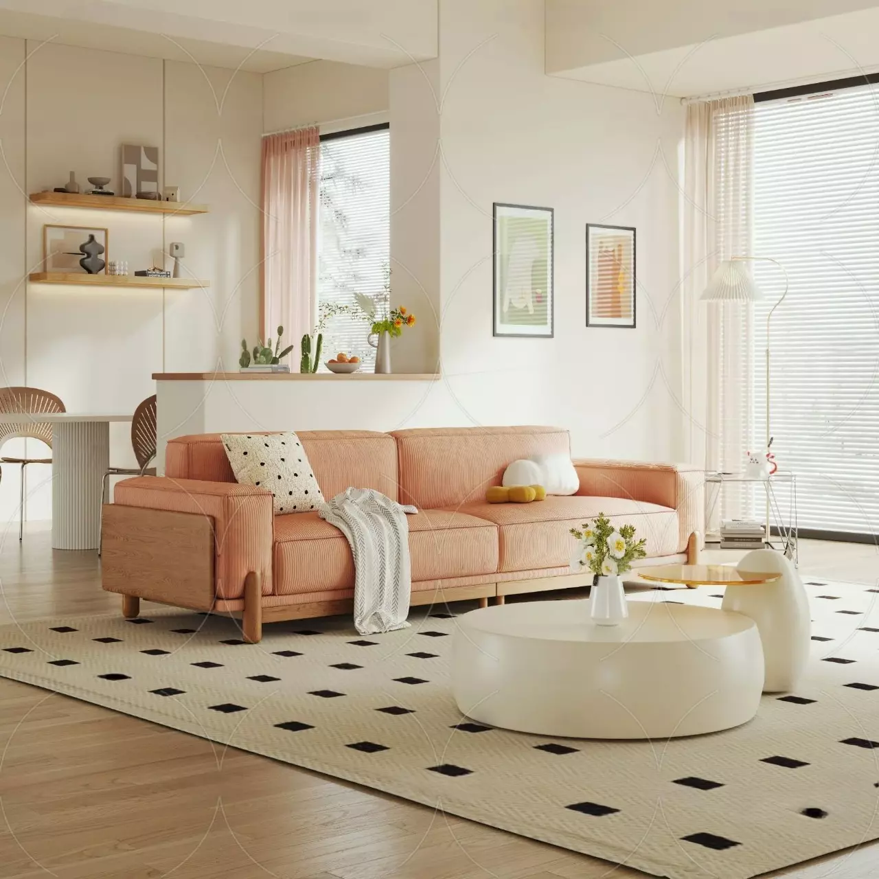 Full Interior Scene 3D Model with Cream Color Furniture 3DS Max 3D model