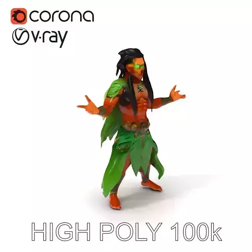 Mystic Forest Guardian Green Attire Warrior D Model Low-poly 3D model