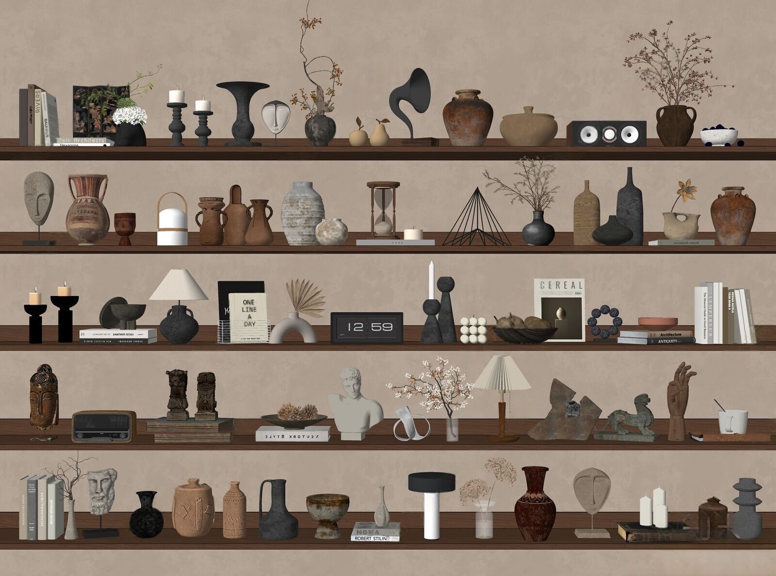 Wabi-sabi antique ornaments combination 3D model_1