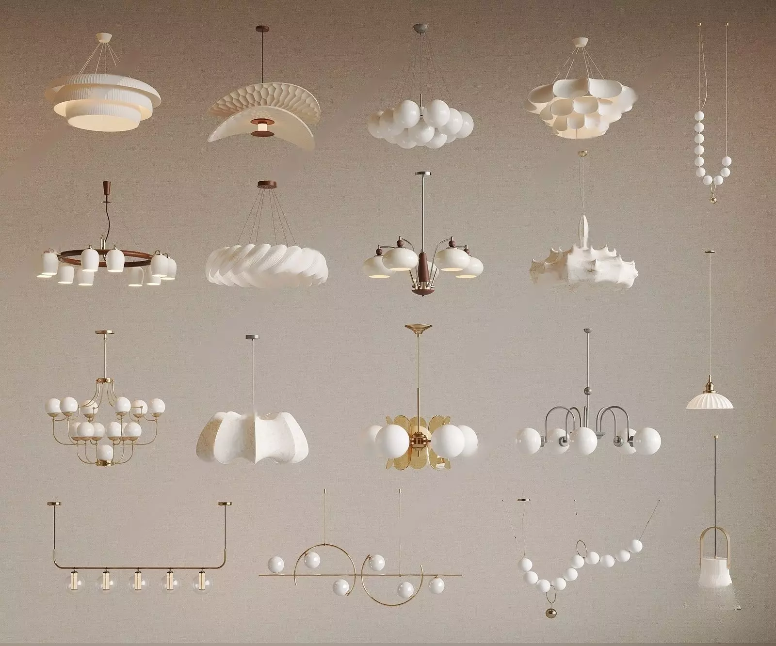 French cream chandelier 3D model_0