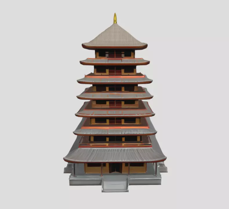 Multi-Tiered Architectural Building PBR Textured Game-Ready Low-poly 3D model
