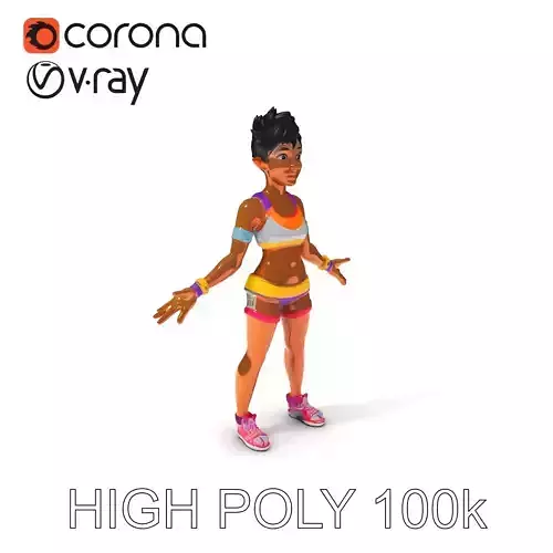 Energetic Fitness Girl D Model with Rigging and Textures