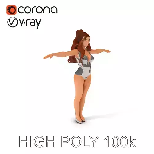 Elegant Female Character Silver Leotard D Model